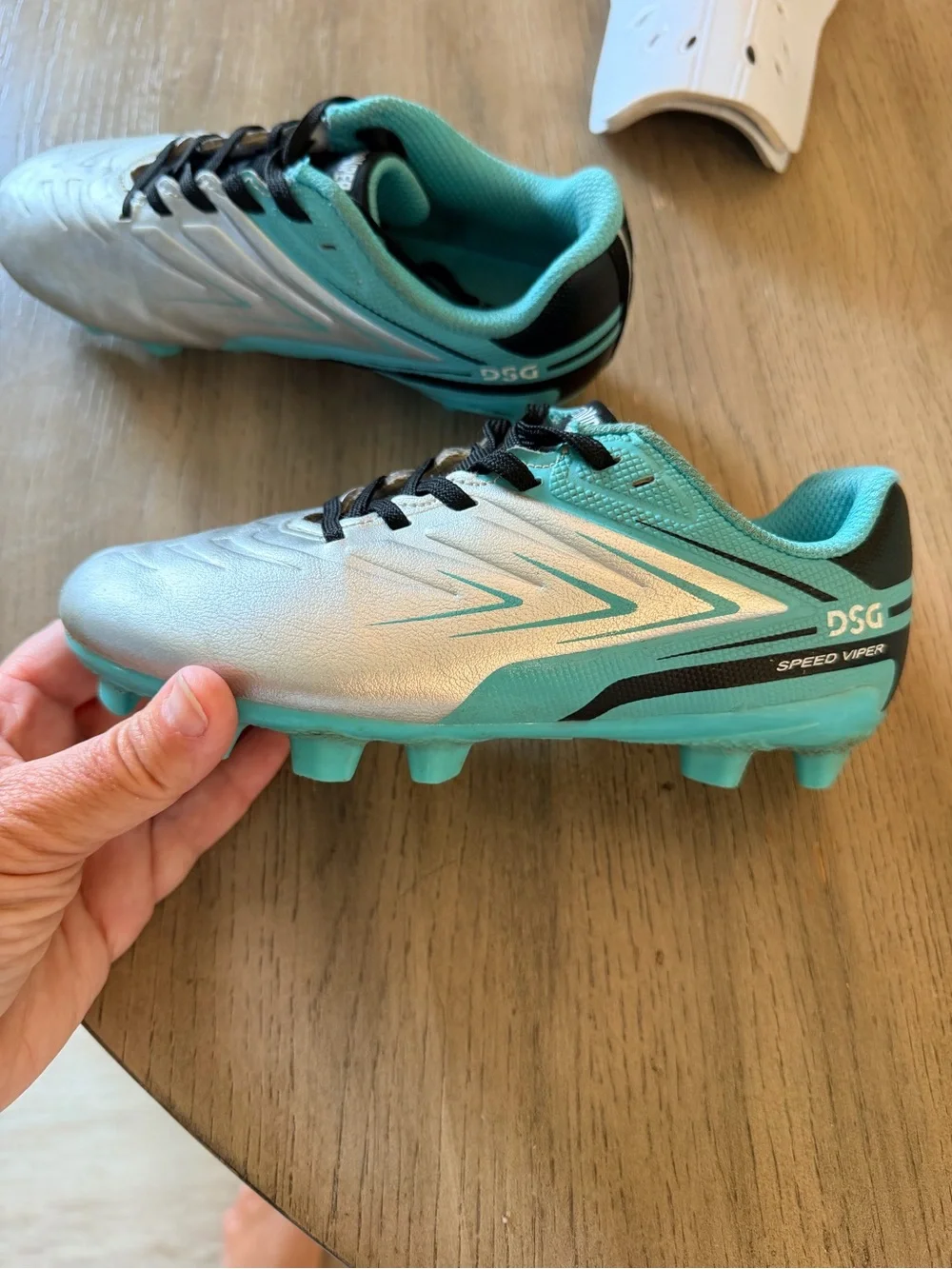 DSG Kids Silver & Aqua Speed Viper Soccer Cleats